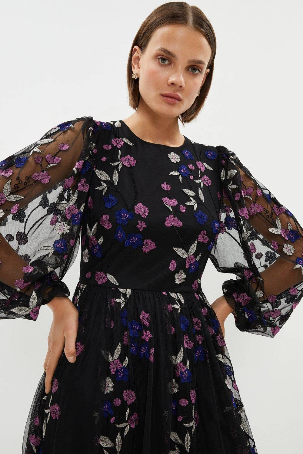 Coast Embroidered Mesh Blouson Sleeve Midi Dress 2 Coast Embroidered Mesh Blouson Sleeve Midi Dress - Image 2