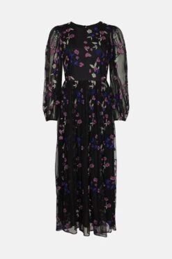 Coast Embroidered Mesh Blouson Sleeve Midi Dress 7 Coast Embroidered Mesh Blouson Sleeve Midi Dress -Coast bcc01392 black xl 3