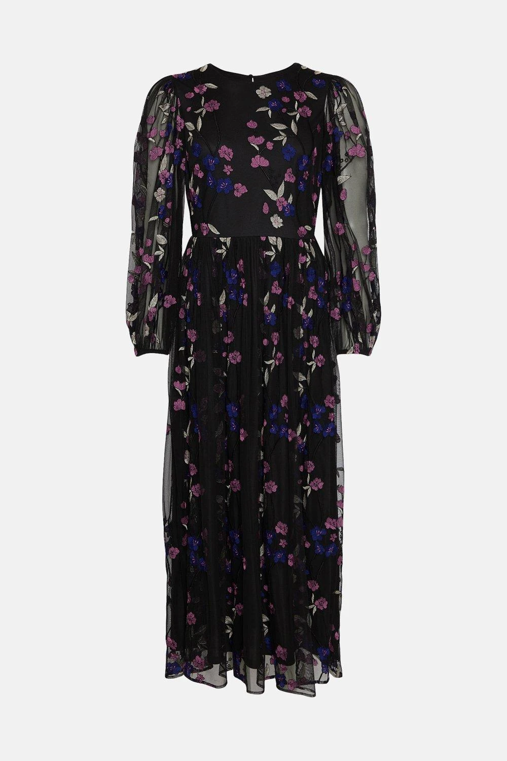 Coast Embroidered Mesh Blouson Sleeve Midi Dress 4 Coast Embroidered Mesh Blouson Sleeve Midi Dress - Image 4