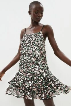 Coast Iridescent All Over Sequin Tiered Hem Dress