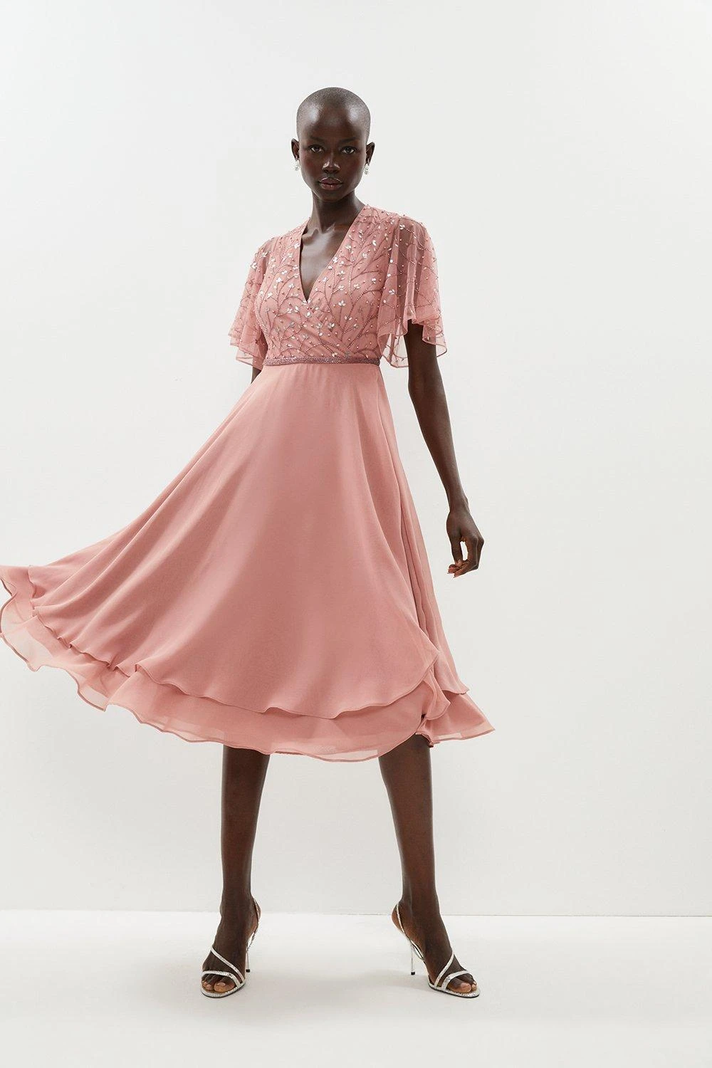 Coast Embellished Wrap Front Flute Sleeve Dress 1 Coast Embellished Wrap Front Flute Sleeve Dress