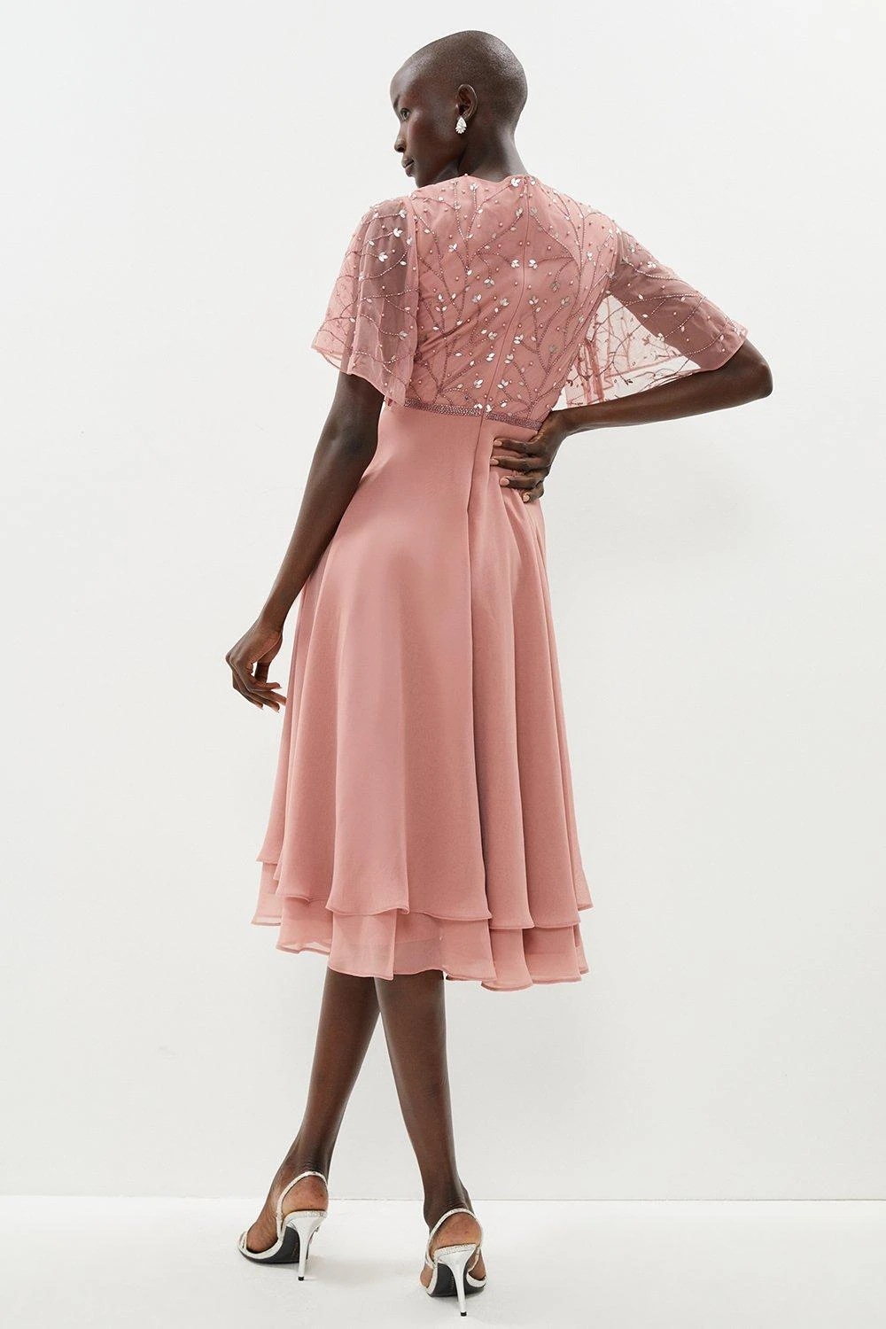 Coast Embellished Wrap Front Flute Sleeve Dress 3 Coast Embellished Wrap Front Flute Sleeve Dress - Image 3