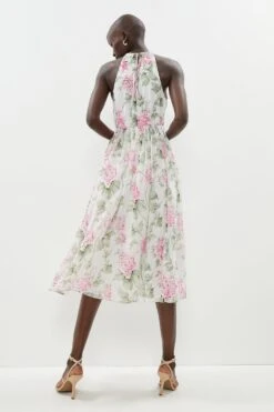 Coast Waisted Printed Chiffon Halter Midi Dress -Coast bcc01426 ivory xl 2