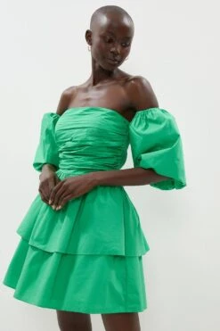 Coast Ruched Bodice Tiered Mini Dress With Detachable Sleeve