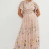 Coast Meadow Embroidered Flute Sleeve Maxi Dress