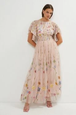 Coast Meadow Embroidered Flute Sleeve Maxi Dress