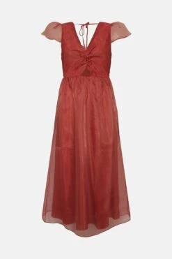 Coast Twist Front Organza Midi Dress 7 Coast Twist Front Organza Midi Dress -Coast bcc01468 coral xl 3