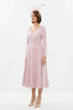 Coast V Neck Full Skirt Midi Dress -Coast bcc01474 blush xl 4