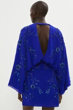 Coast All Over Beaded V Neck Kimono Mini Dress -Coast bcc01477 cobalt xl 2