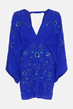 Coast All Over Beaded V Neck Kimono Mini Dress -Coast bcc01477 cobalt xl 3