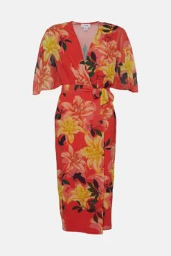 Coast Print And Beadwork Kimono Wrap Dress -Coast bcc01480 coral xl 3