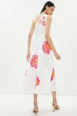 Coast One Shoulder Floral Sequin Poplin Midi Dress With Belt 6 Coast One Shoulder Floral Sequin Poplin Midi Dress With Belt -Coast bcc01492 ivory xl 2