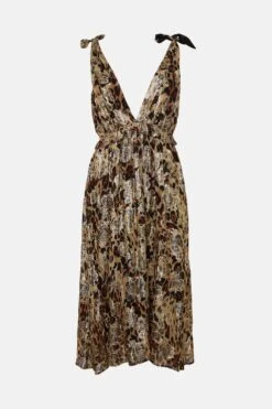 Coast Plunge Neckline Metallic A Line Dress With Self Tie -Coast bcc01544 multi xl 3