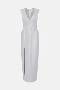 Coast Metallic Plunge Bandage Midi Dress -Coast bcc01578 silver xl 3
