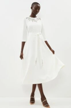 Coast Premium Crepe Leaf Embellished Midi Dress
