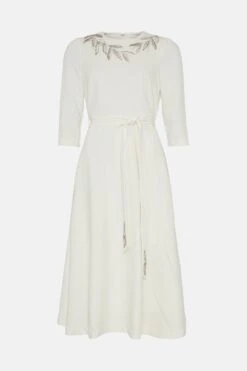 Coast Premium Crepe Leaf Embellished Midi Dress -Coast bcc01838 ivory xl 3