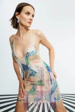 Coast Nick Grindrod Premium Fringed Bead Mini Dress