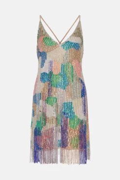 Coast Nick Grindrod Premium Fringed Bead Mini Dress -Coast bcc01901 multi xl 3