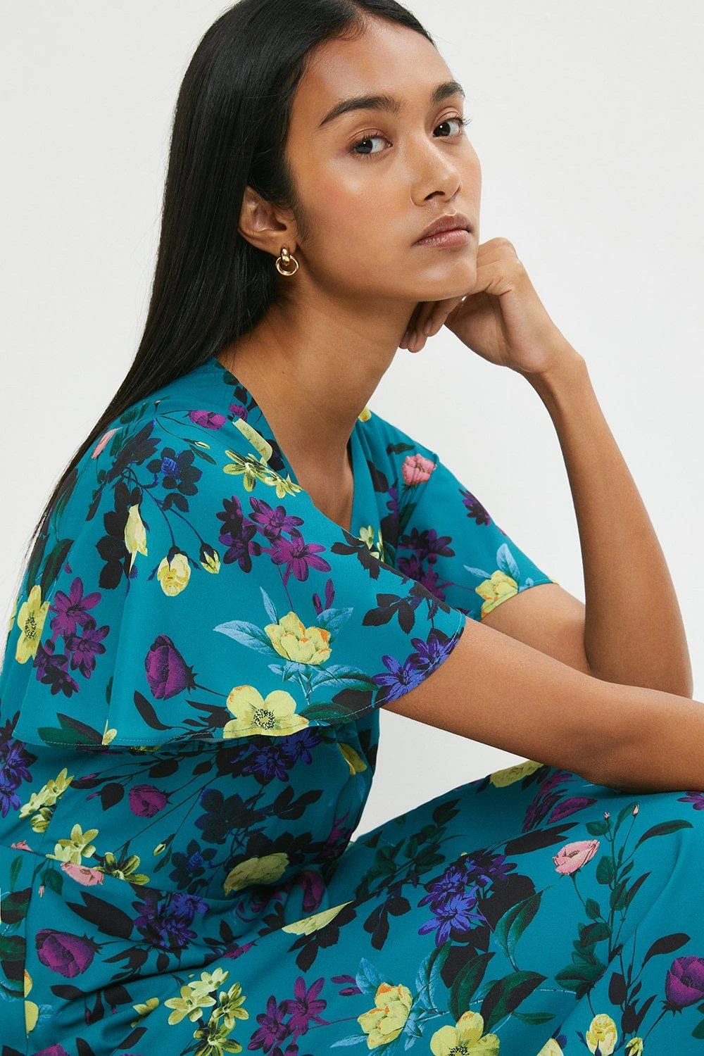 Coast Angel Sleeve Wrap Midi Dress With Ruffle Hem 2 Coast Angel Sleeve Wrap Midi Dress With Ruffle Hem - Image 2