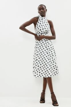 Coast Halter Neck Tipped Organza Jacquard Midi Dress