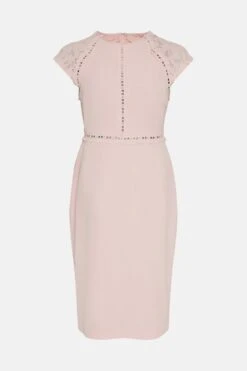 Coast Lace Trim Crepe Pencil Dress -Coast bcc02087 blush xl 3