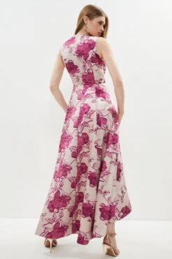 Coast High Low Structured Jacquard Midi Dress -Coast bcc02146 pink xl 2