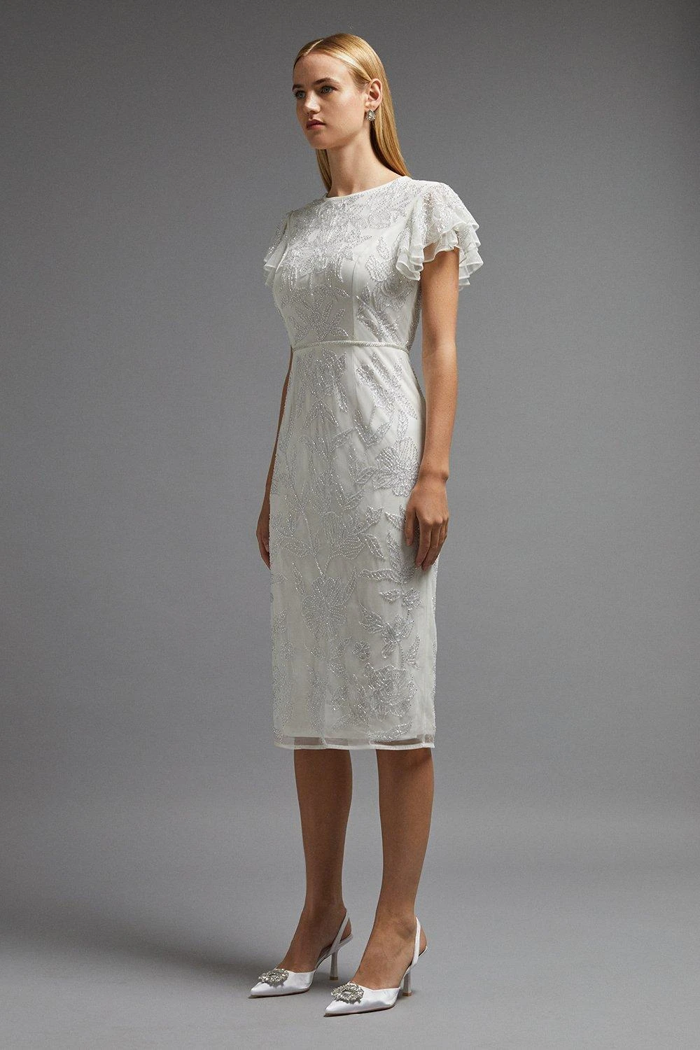 Coast Premium Embellished Flutter Sleeve Midi Dress 2 Coast Premium Embellished Flutter Sleeve Midi Dress - Image 2