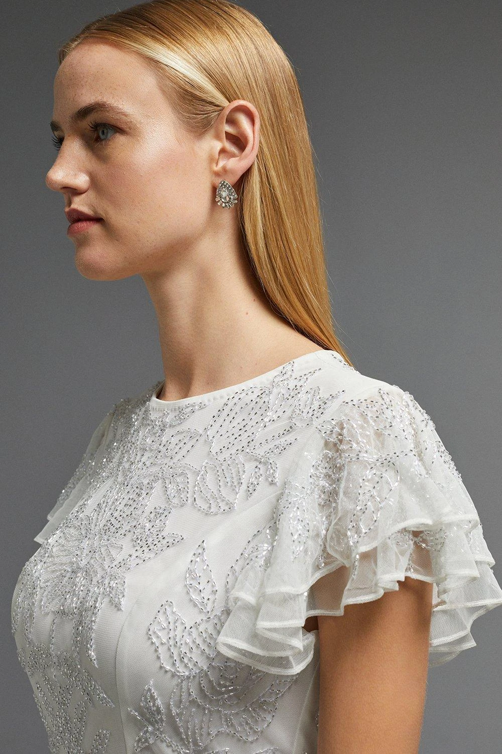 Coast Premium Embellished Flutter Sleeve Midi Dress 5 Coast Premium Embellished Flutter Sleeve Midi Dress - Image 5