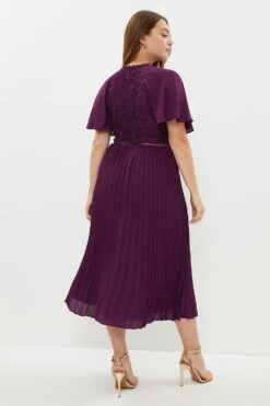Coast Plus Size Cape Detail Pleat Midi Dress -Coast bcc02293 aubergine xl 2