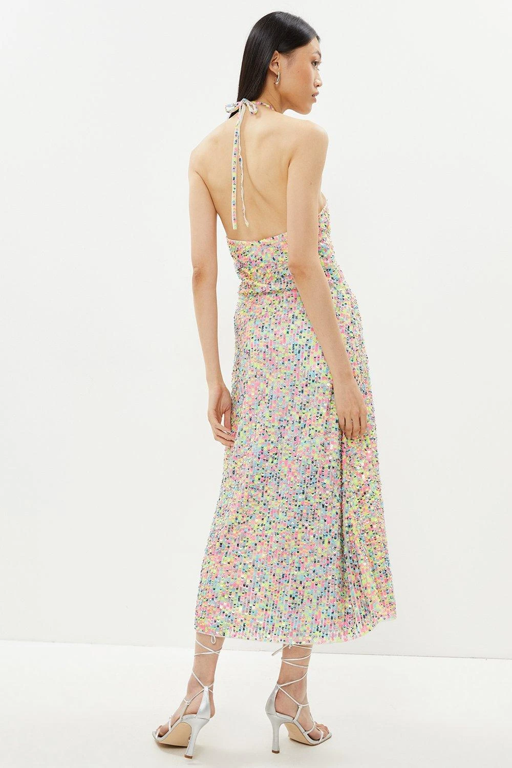 Coast Multi Colour Sequin Halter Neck Column Dress 3 Coast Multi Colour Sequin Halter Neck Column Dress - Image 3