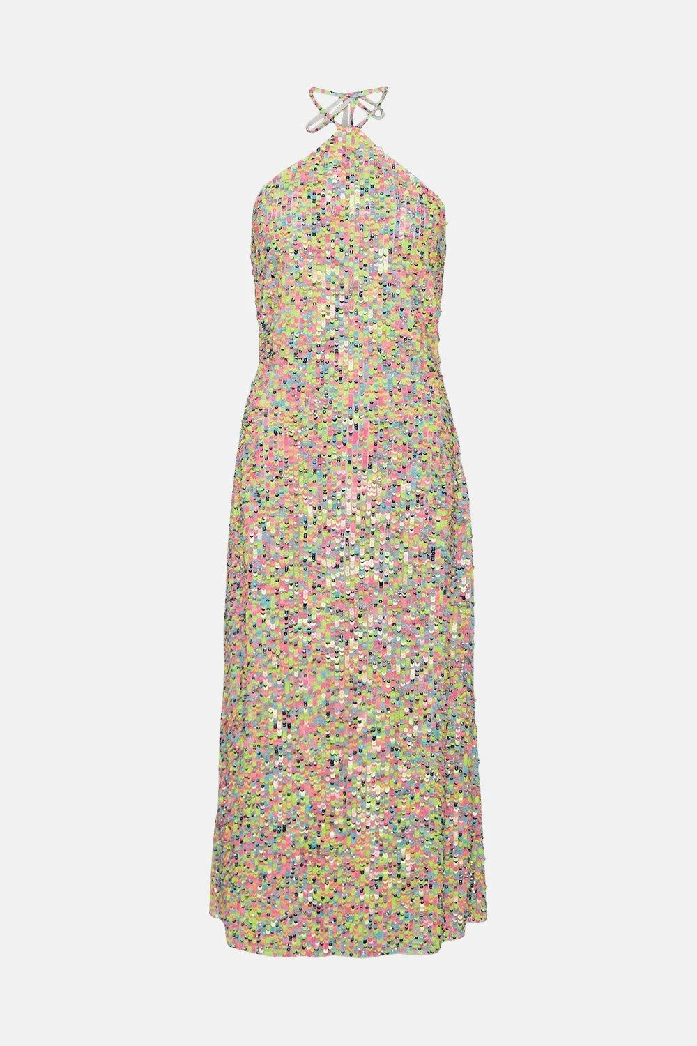 Coast Multi Colour Sequin Halter Neck Column Dress 4 Coast Multi Colour Sequin Halter Neck Column Dress - Image 4