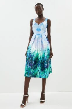 Coast Structured Twill Seam Detail Midi Dress