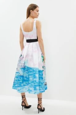 Coast Structured Twill Deep V Neck Midi Dress With Tie Back -Coast bcc02328 multi xl 2