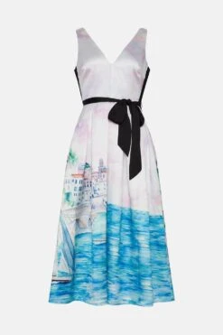 Coast Structured Twill Deep V Neck Midi Dress With Tie Back -Coast bcc02328 multi xl 3