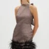 Coast Premium Metallic Feather Trim Mini Dress​