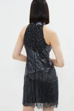 Coast Premium Embellished Fringe Mini Dress -Coast bcc02398 petrol xl 2