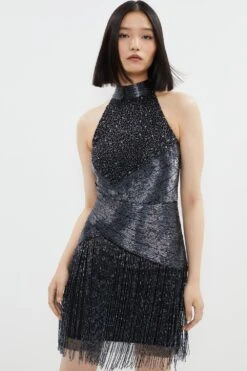 Coast Premium Embellished Fringe Mini Dress -Coast bcc02398 petrol xl 4