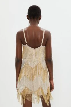 Coast Embellished Fringe Two Tone Mini Dress -Coast bcc02491 gold xl 2