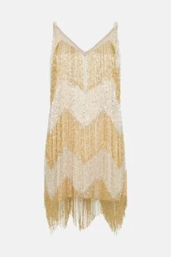 Coast Embellished Fringe Two Tone Mini Dress -Coast bcc02491 gold xl 3