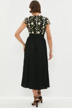 Coast Embroidered Mesh Midi Dress With Pleat Skirt -Coast bcc02637 black xl 2