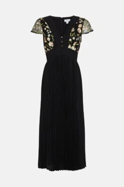 Coast Embroidered Mesh Midi Dress With Pleat Skirt -Coast bcc02637 black xl 3
