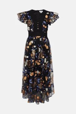 Coast Embroidered Mesh Midi Dress With Lace Trim -Coast bcc02638 black xl 3