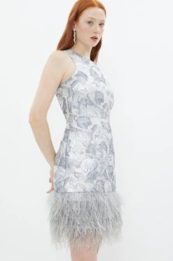 Coast Premium Jacqard Feather Trim Mini Dress