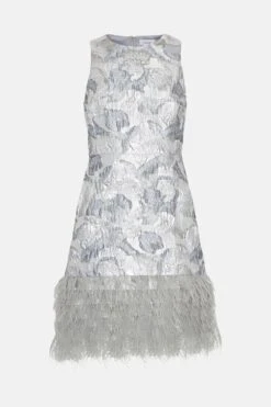 Coast Premium Jacqard Feather Trim Mini Dress -Coast bcc02649 silver xl 3