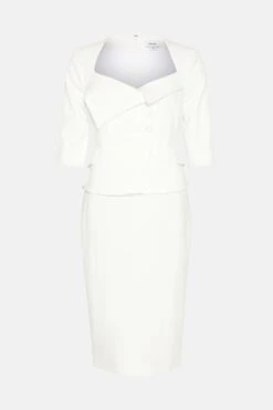 Coast Premium Fold Over Button Detail Pencil Dress -Coast bcc02723 ivory xl 3