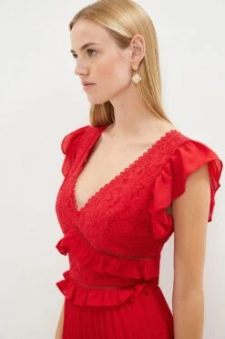 Coast Ruffle Detail Lace Bodice Pleat Skirt Dress