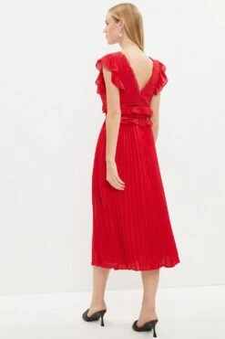 Coast Ruffle Detail Lace Bodice Pleat Skirt Dress 6 Coast Ruffle Detail Lace Bodice Pleat Skirt Dress -Coast bcc02777 red xl 2