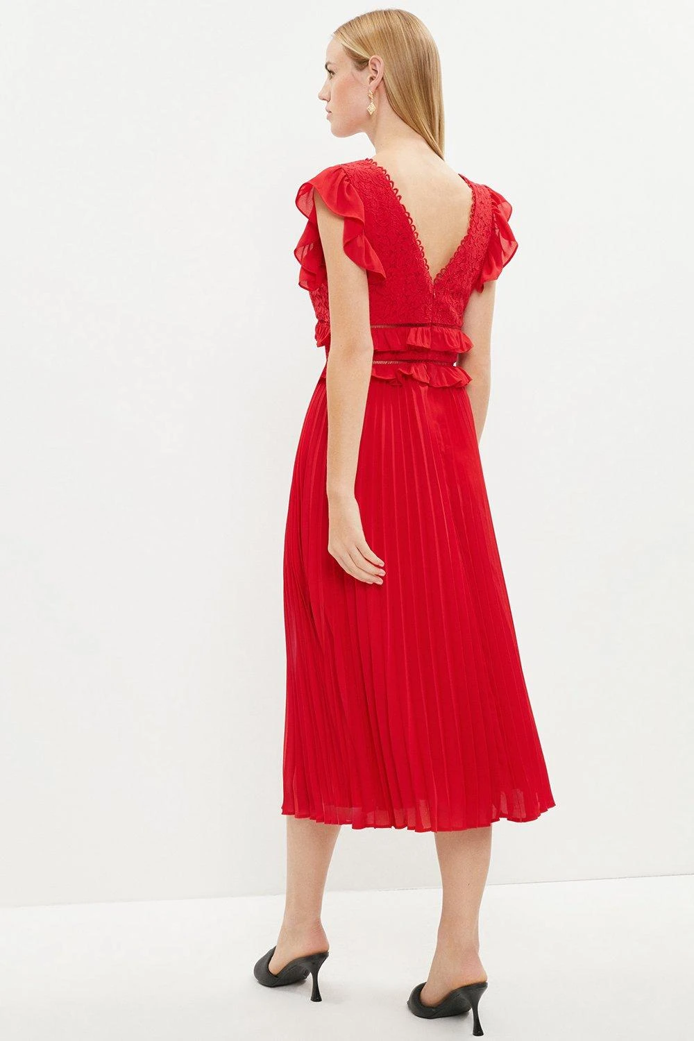 Coast Ruffle Detail Lace Bodice Pleat Skirt Dress 3 Coast Ruffle Detail Lace Bodice Pleat Skirt Dress - Image 3