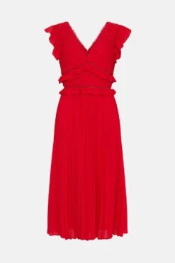 Coast Ruffle Detail Lace Bodice Pleat Skirt Dress 7 Coast Ruffle Detail Lace Bodice Pleat Skirt Dress -Coast bcc02777 red xl 3