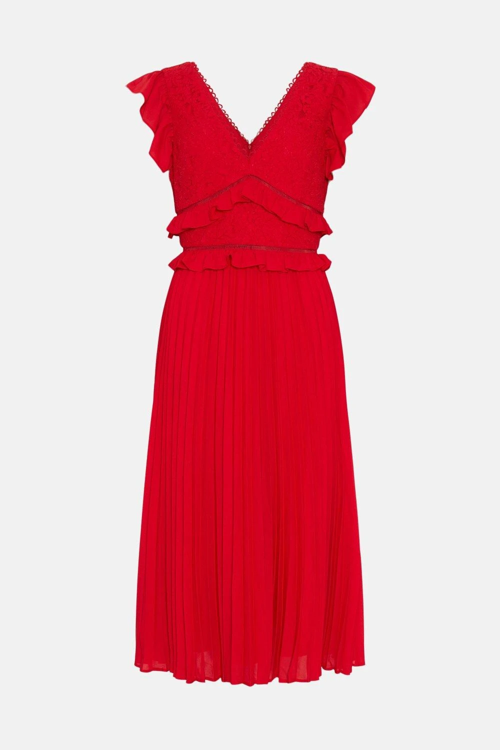 Coast Ruffle Detail Lace Bodice Pleat Skirt Dress 4 Coast Ruffle Detail Lace Bodice Pleat Skirt Dress - Image 4